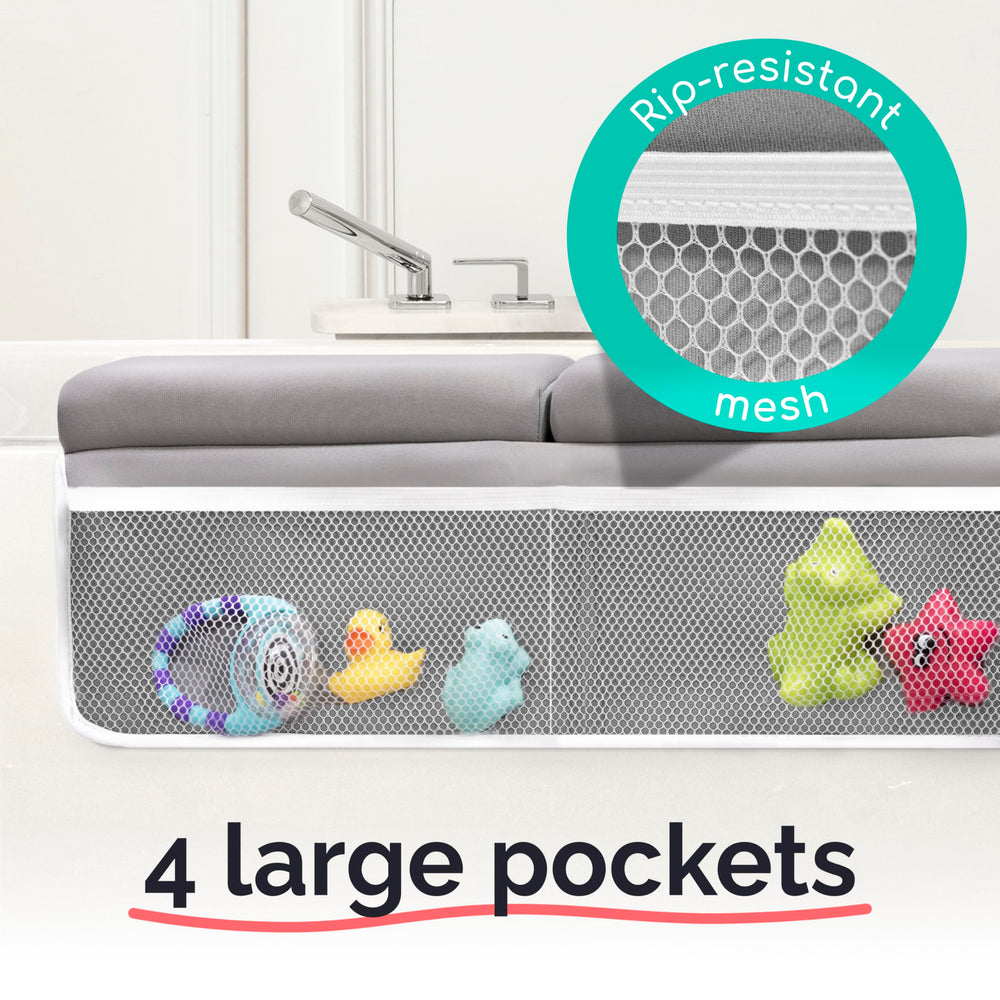 Babynma bath accessory organizer keeps brushes, soap, and toys within reach.