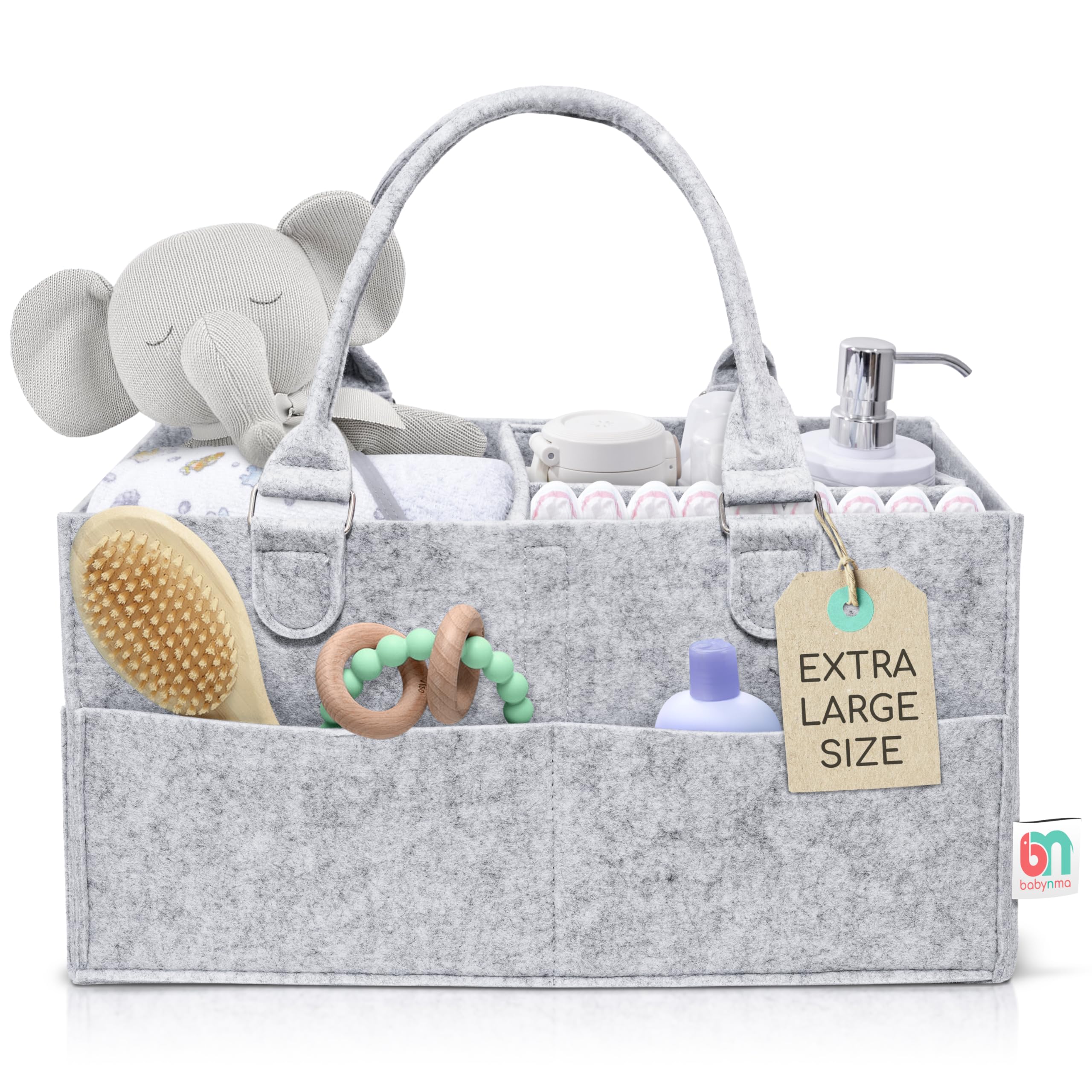 Babynma felt diaper caddy exterior view shows sturdy storage for nursery essentials within easy reach