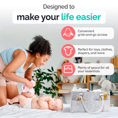 Babynma felt diaper caddy side pockets emphasize quick access to wipes and clothes
