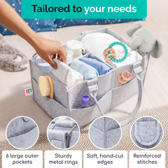 Babynma felt diaper caddy top view highlights organized compartments for diaper changes