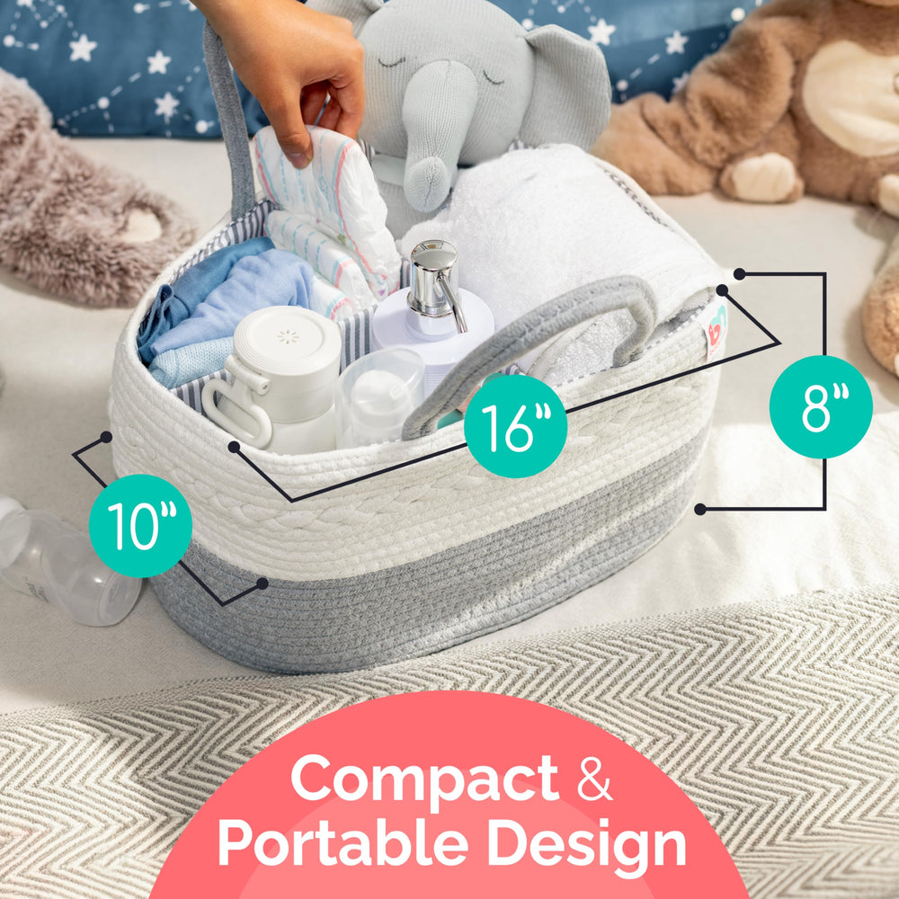 Babynma Rope Diaper Caddy bedroom arrangement shows tidy storage within reach
