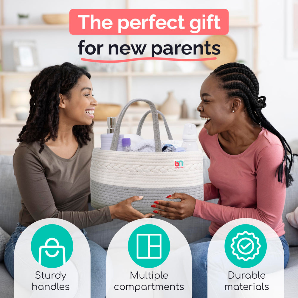 Babynma Rope Diaper Caddy customizable centers show flexible space for diapers and wipes