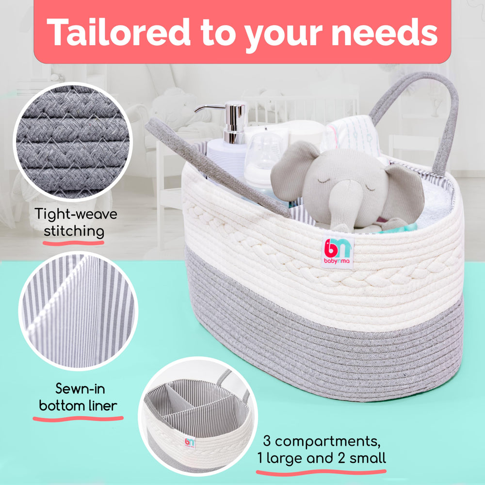 Babynma rope diaper caddy gray color complements modern nursery decor