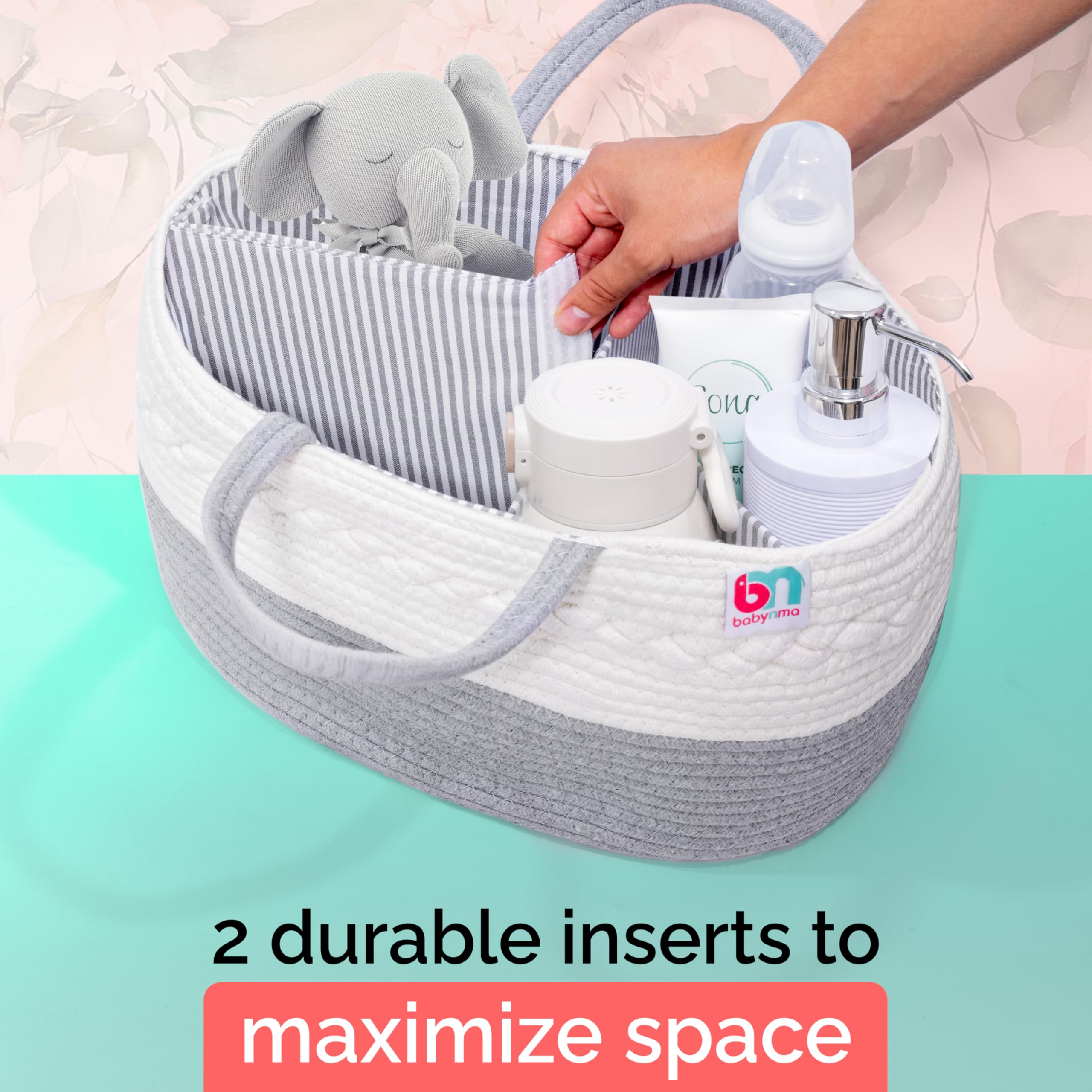 Babynma rope diaper caddy keeps diapers and wipes neatly organized