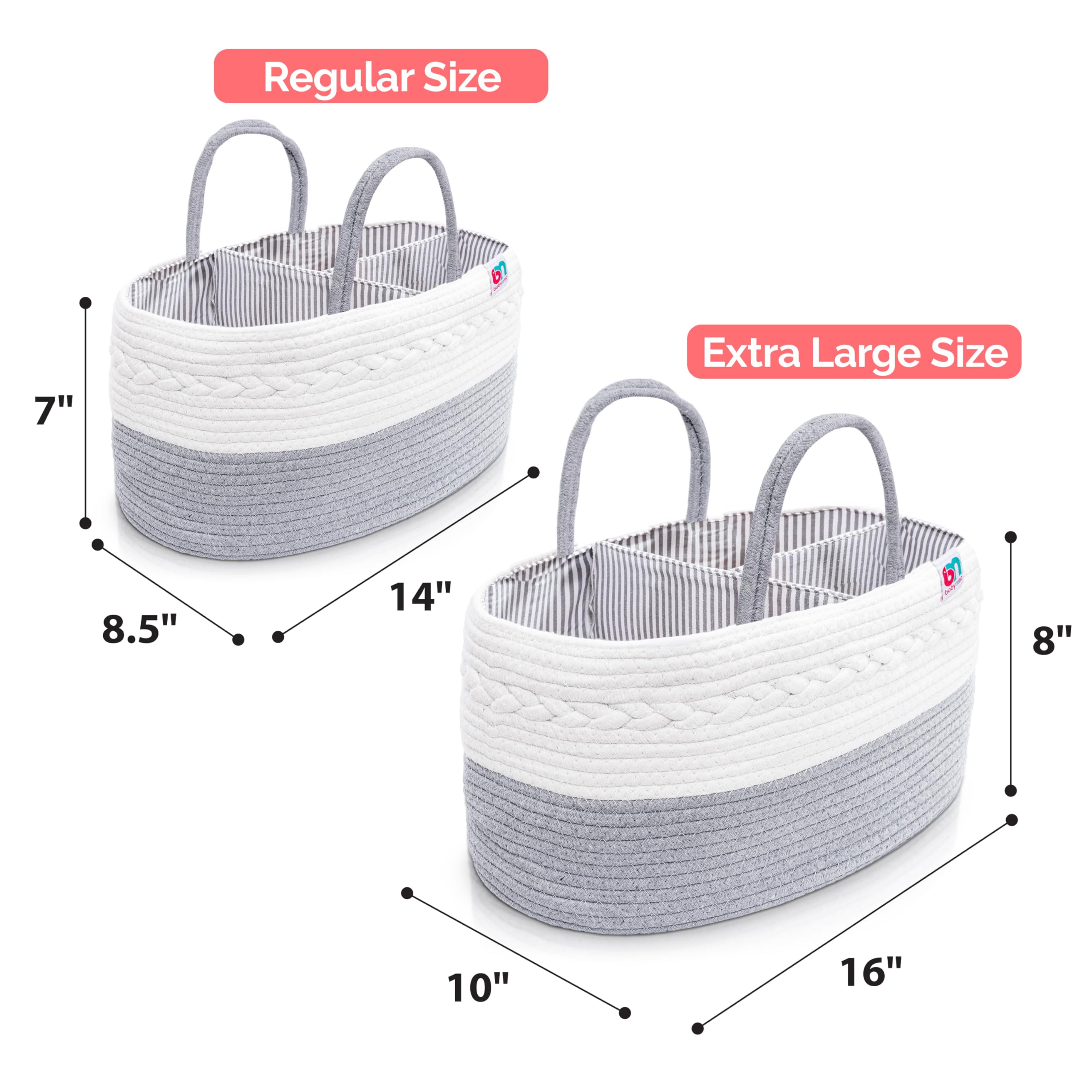 Babynma Rope Diaper Caddy removable inserts illustrate customizable organization for large and small items