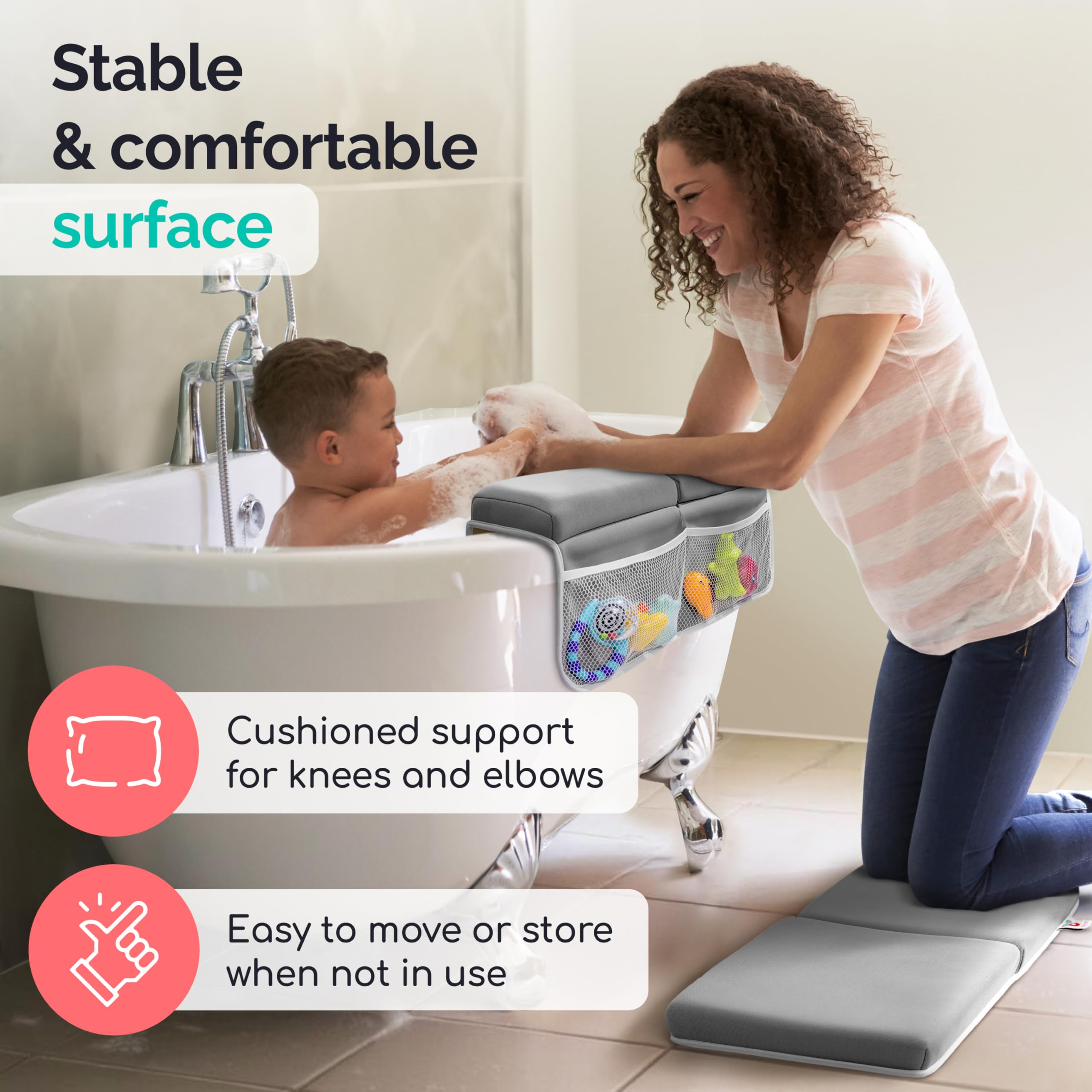 Babynma washable kneeler dries quickly after bath time.