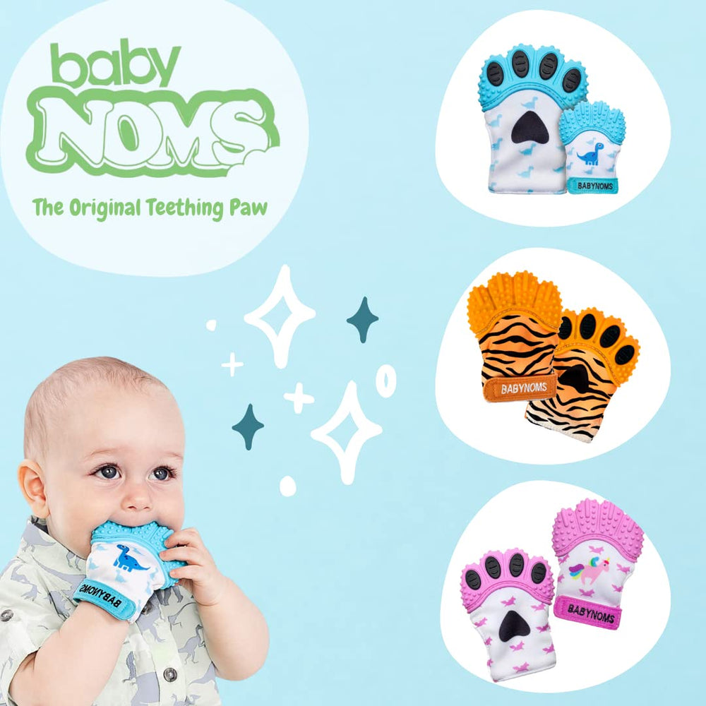 BabyNoms teething mitten in stroller for on-the-go relief