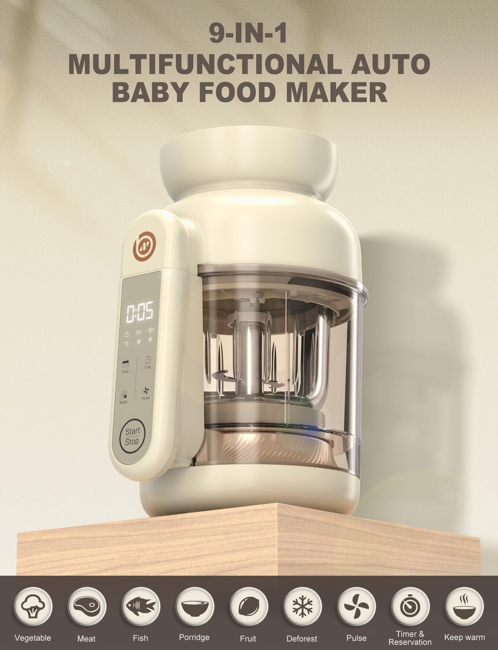 BABYNUTRI Glass-steaming bowl showcases safe, visible steam for fresh meals.