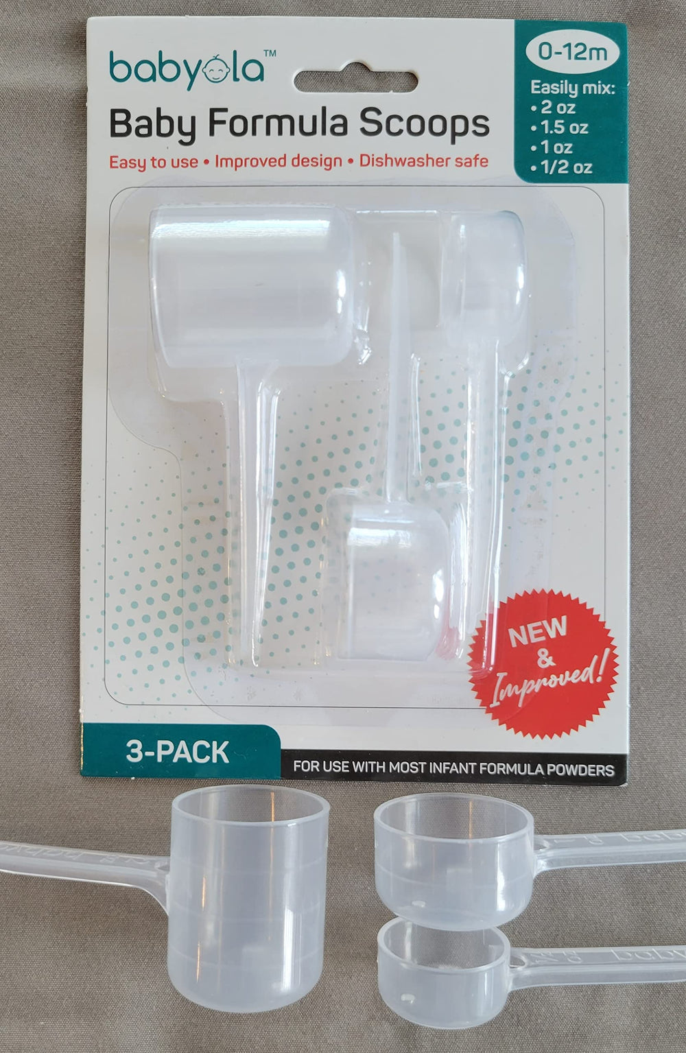Babyola transparent BPA-free scoops offer safe, clear measurements