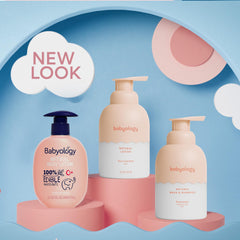 Babyology fragrance-free baby lotion bottle emphasizes fragrance-free formula for sensitive skin.