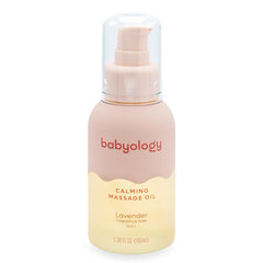 Babyology lavender oil bottle highlighting calming scent for newborn skin care.