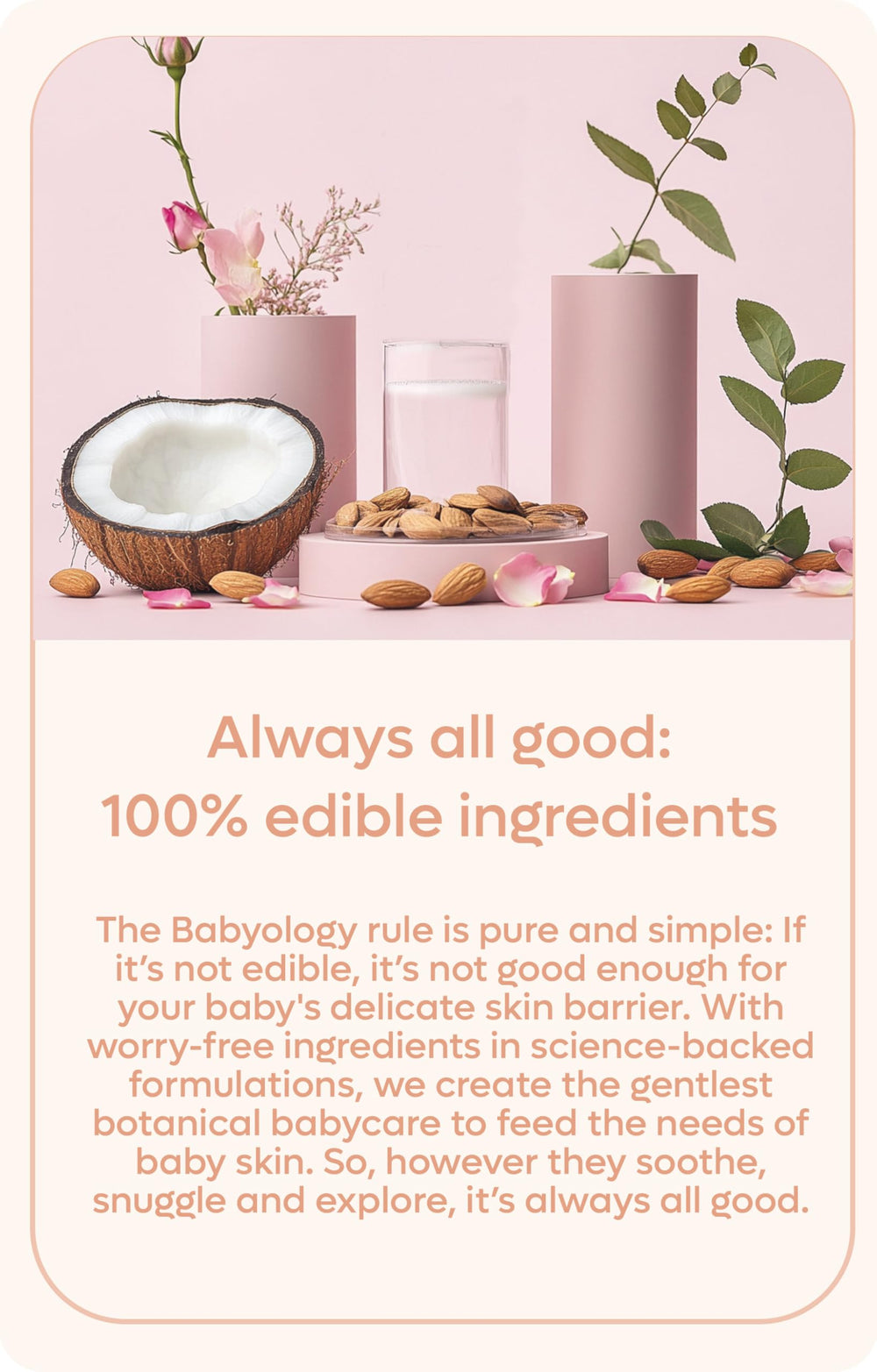 Babyology rose-water hydration bottle emphasizes deep hydration and gentle care.