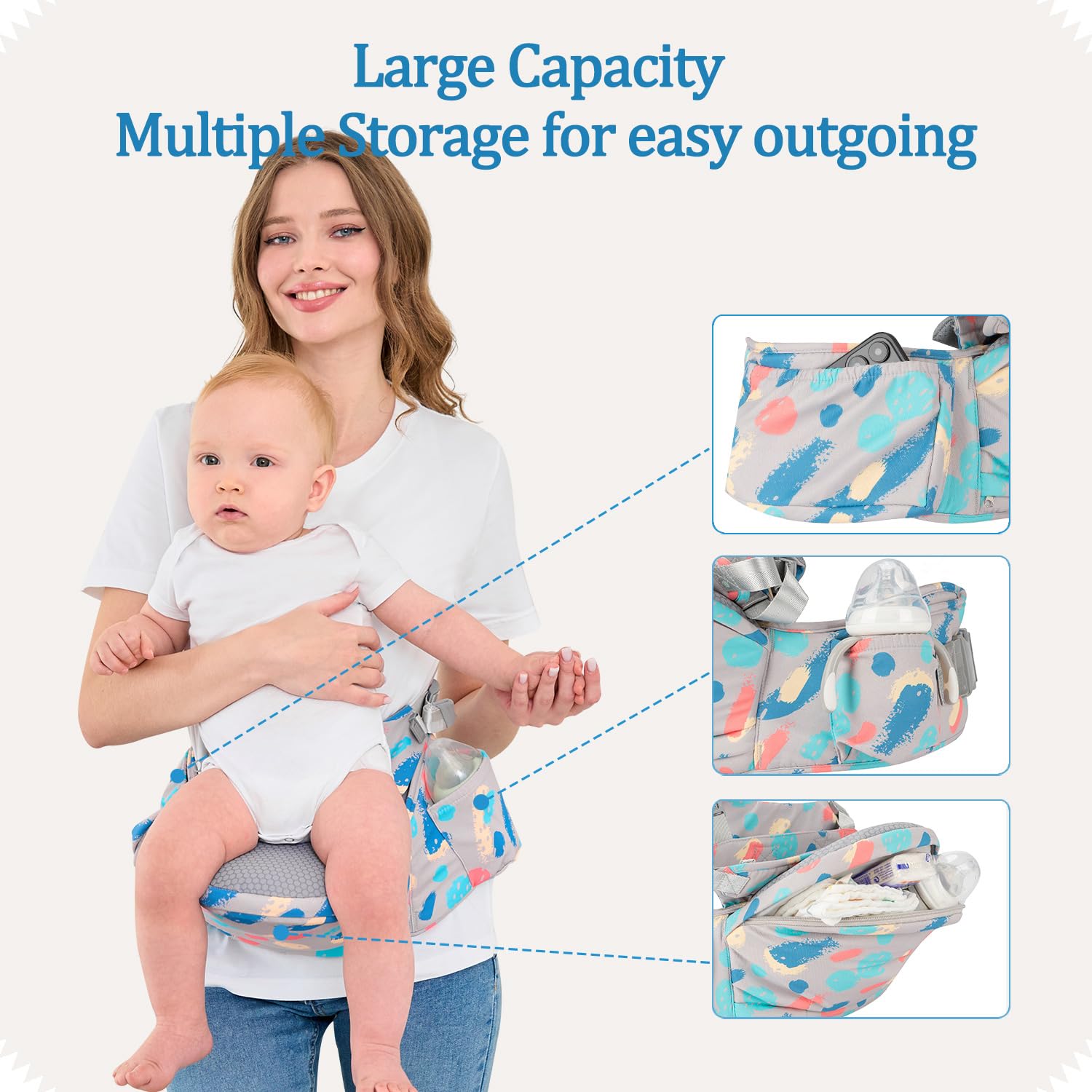Babypark Baby Hip Seat Carrier interior-ergonomic-seat with breathable mesh for comfort.