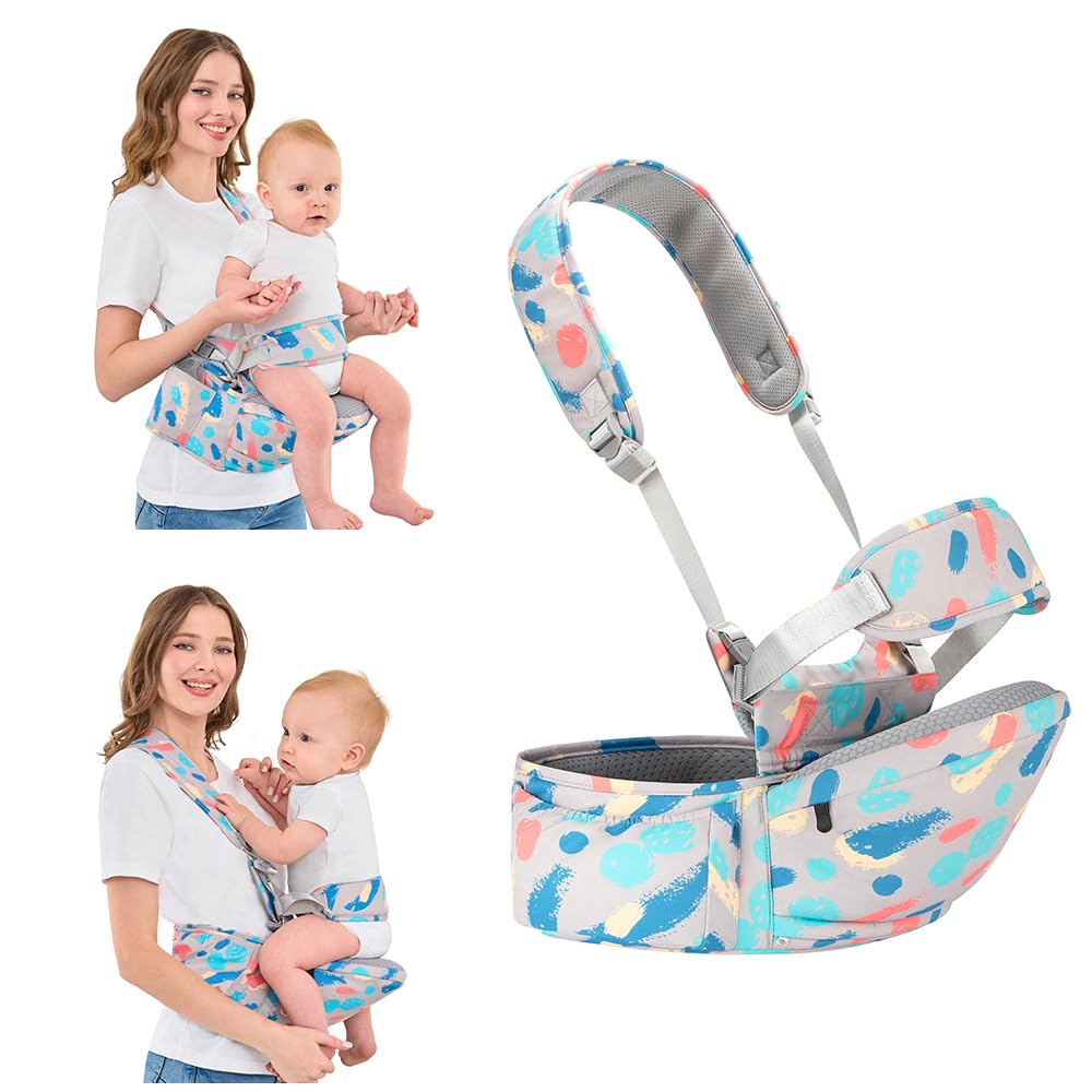 Babypark Baby Hip Seat Carrier front-view highlights ergonomic support during walks.