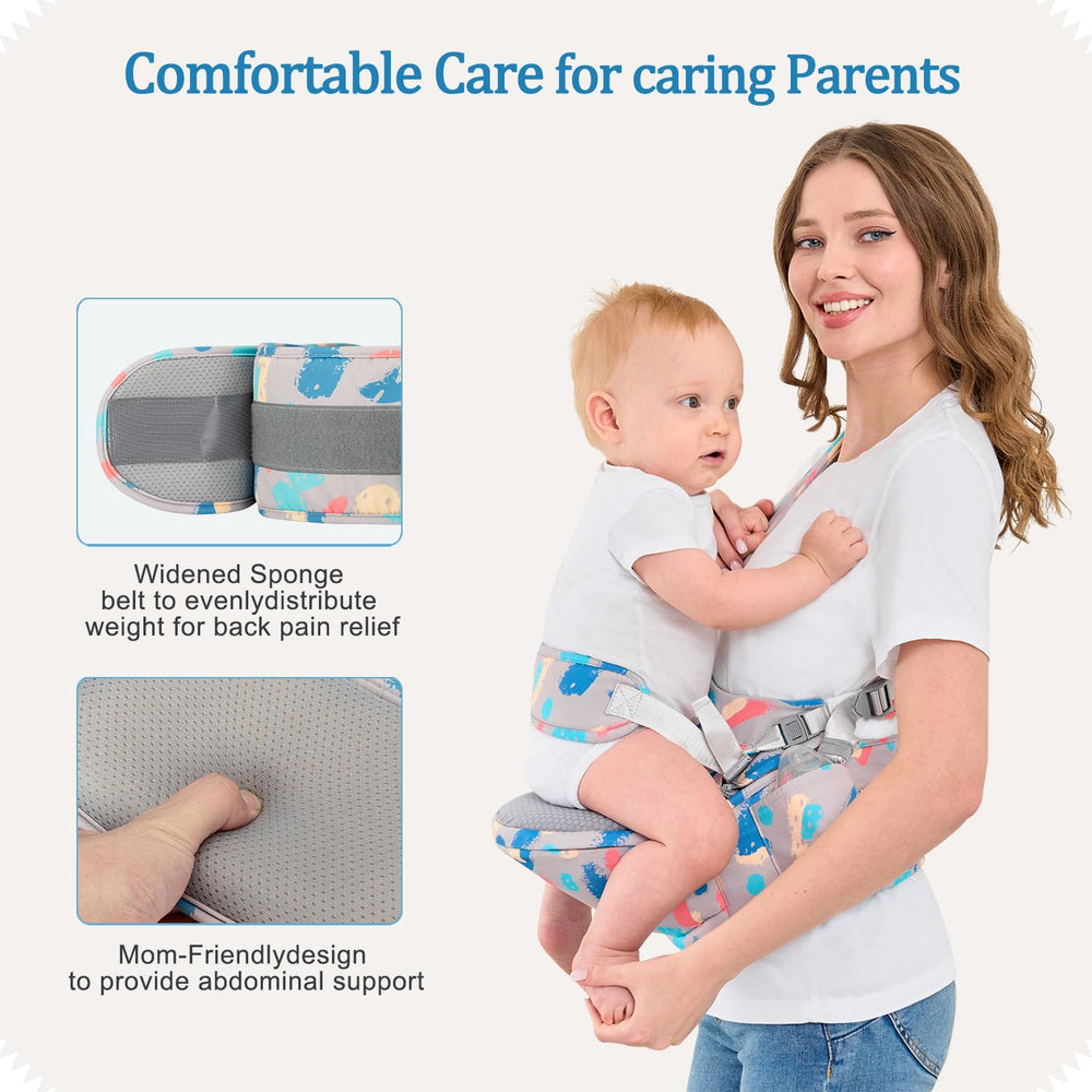 Babypark Baby Hip Seat Carrier safety-belt emphasizes secure anti-fall design.