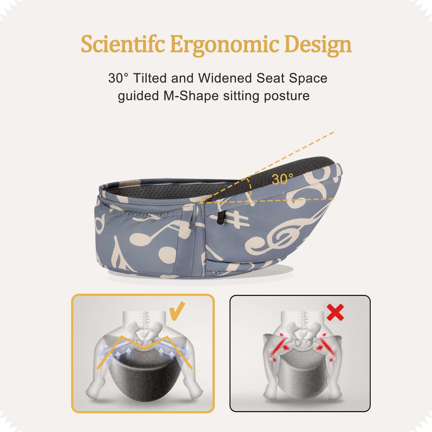 BabyPark hip seat side view highlights weight distribution and comfort during wear.