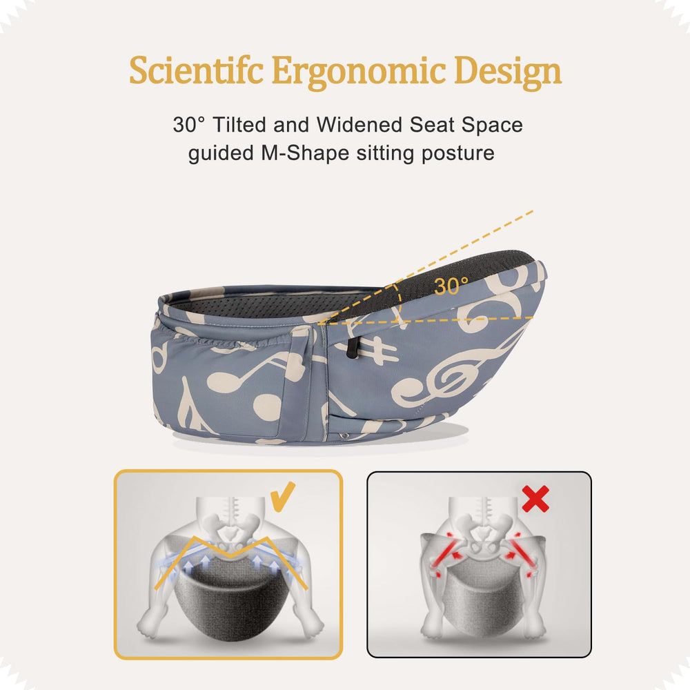 BabyPark hip seat side view highlights weight distribution and comfort during wear.