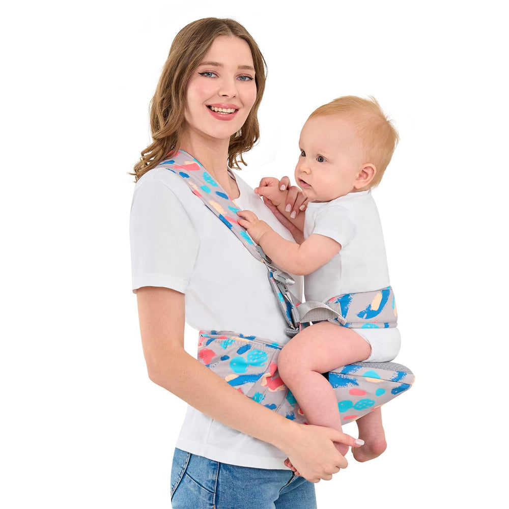 Babypark Baby Hip Seat Carrier soft-inner-mesh highlights breathable lining for baby comfort.