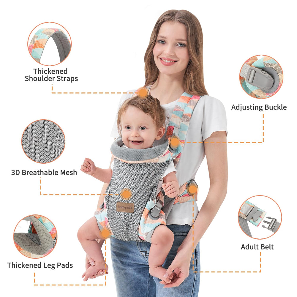 Babypark ergonomic lumbar support highlights comfortable all day wear for caregivers