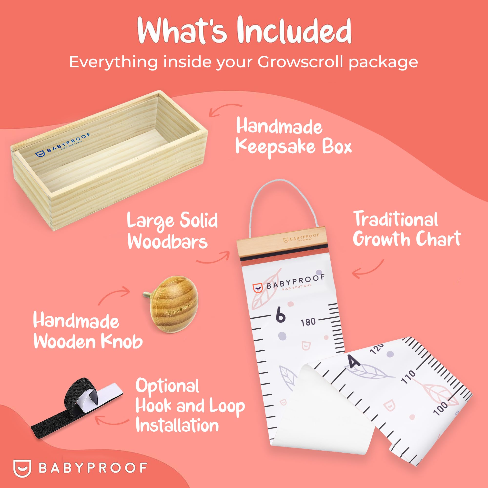 BabyProof Growth Chart Wooden Keepsake Box—stores memories securely as kids grow taller.