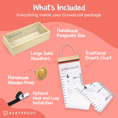 BabyProof Growth Chart Wooden Keepsake Box—stores memories securely as kids grow taller.