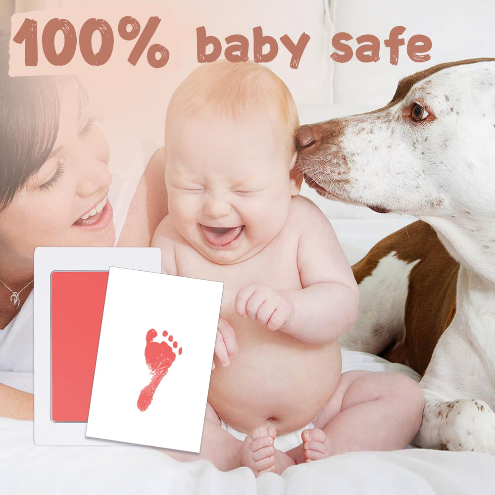 BabyQunt clean-touch ink pad shows no residue on baby's hands for a clean imprint.