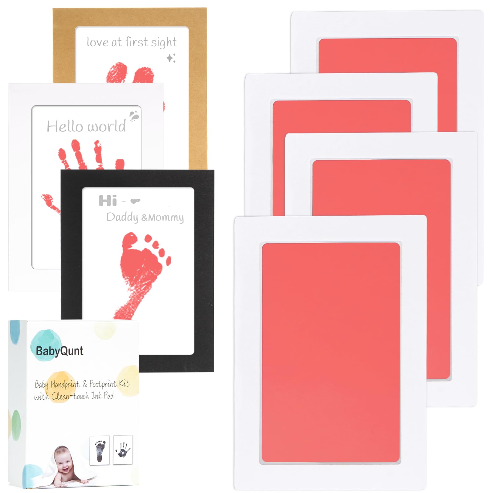 BabyQunt inkless kit box open showing contents for easy keepsake printing