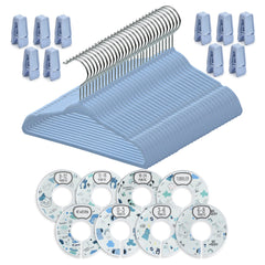 Ultra-slim Babyrish blue hangers save closet space and maximize capacity.