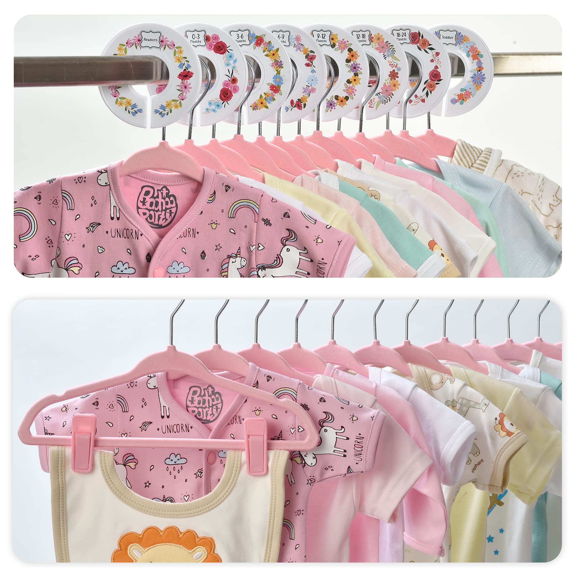 Babyrish velvet baby hangers pink with clip system secures outfits