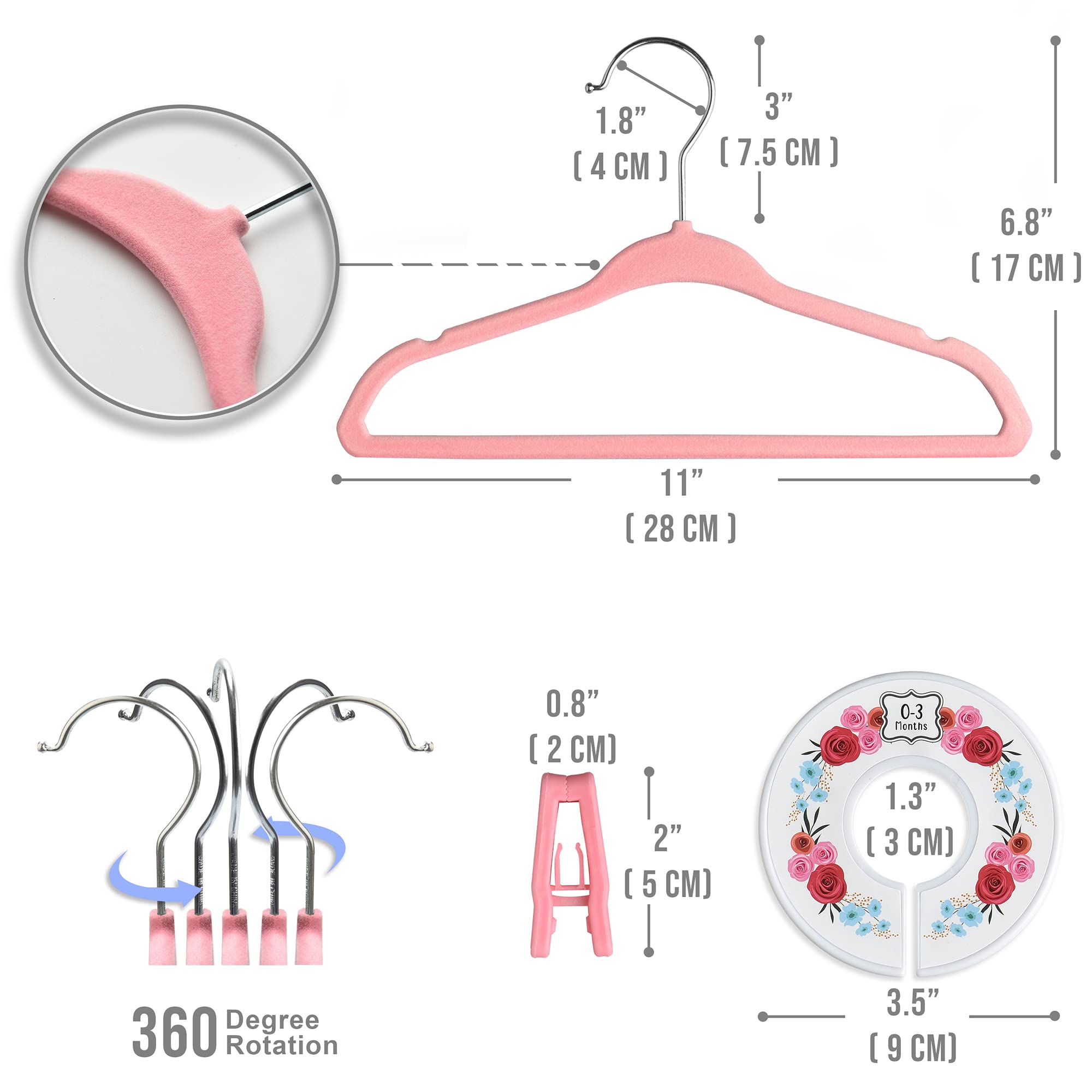 Babyrish velvet baby hangers pink notches prevent slips