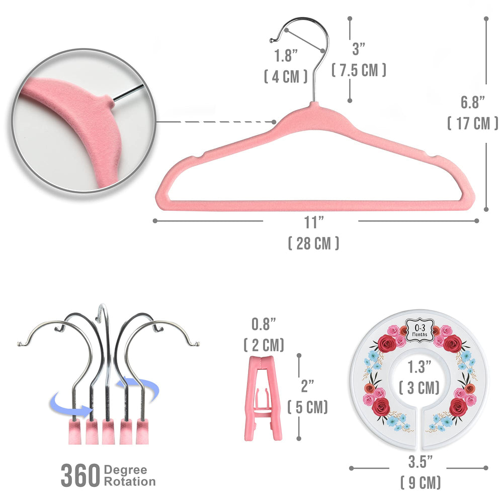 Babyrish velvet baby hangers pink notches prevent slips