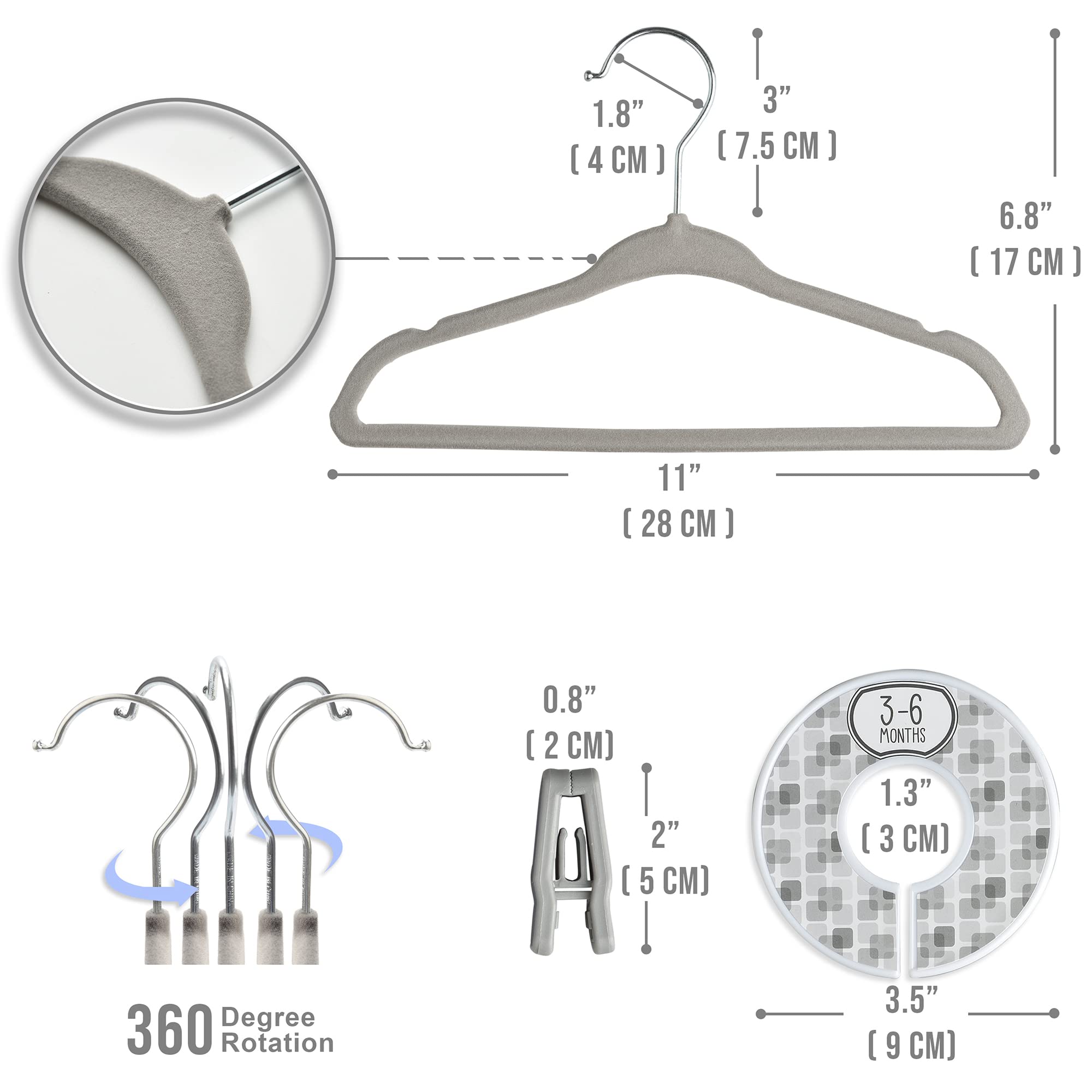 Babyrish velvet hangers with clips securing small garments