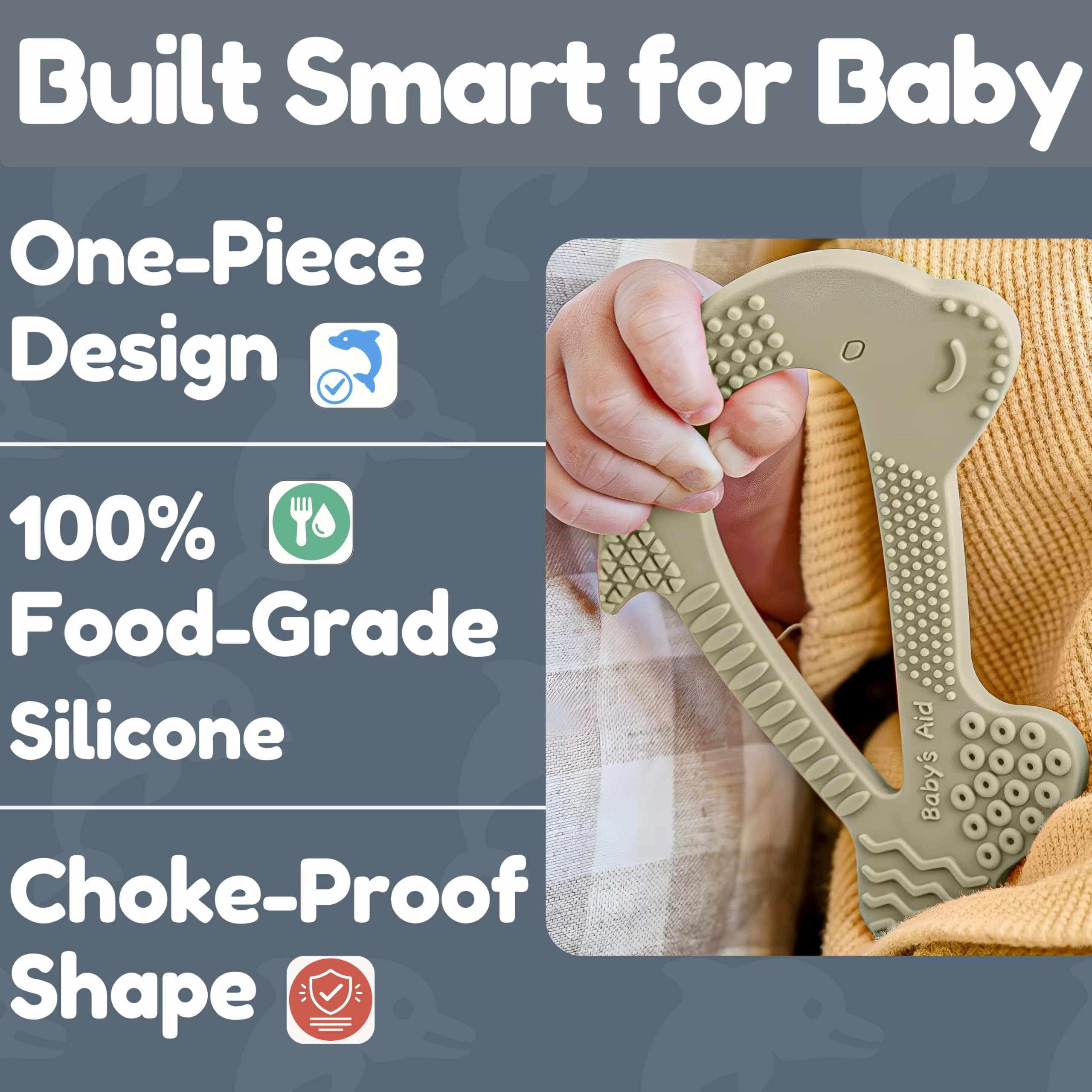 Baby's Aid teether BPA-free silicone in Aqua Mint color for safe chewing.