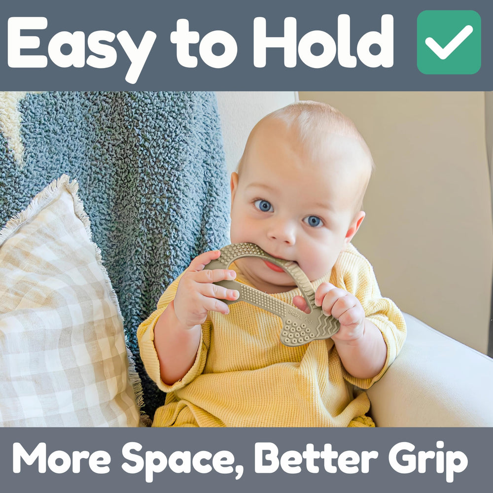 Baby's Aid dolphin teether uses food-grade silicone for non-toxic chewing.