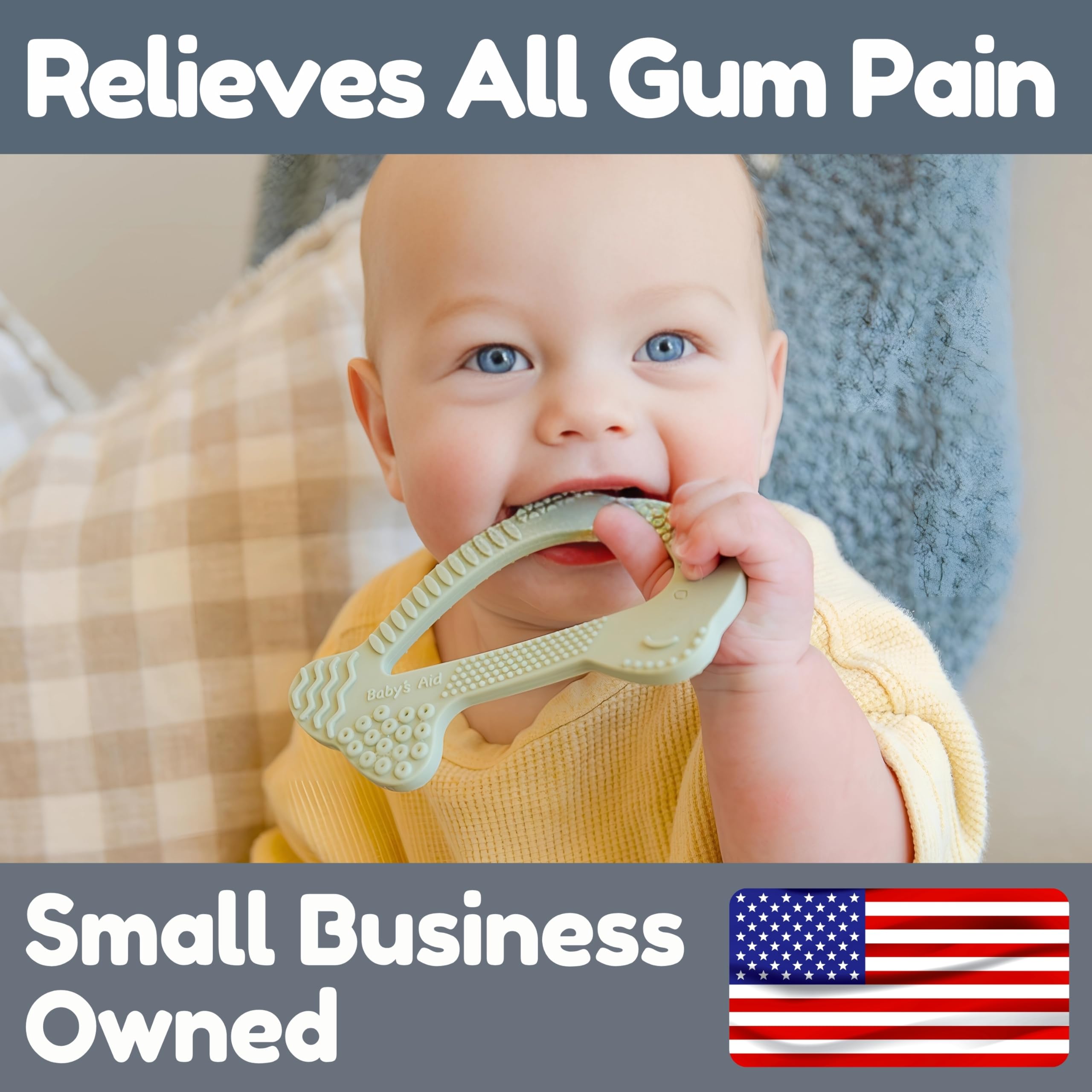 Baby's Aid dolphin teether features multi-textured grooved body and smooth fins.