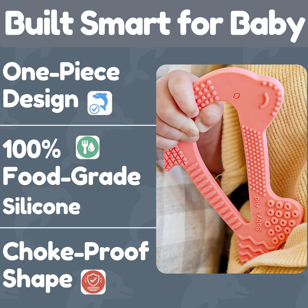 Baby's Aid dolphin-teether textures grooved body for varied tactile exploration
