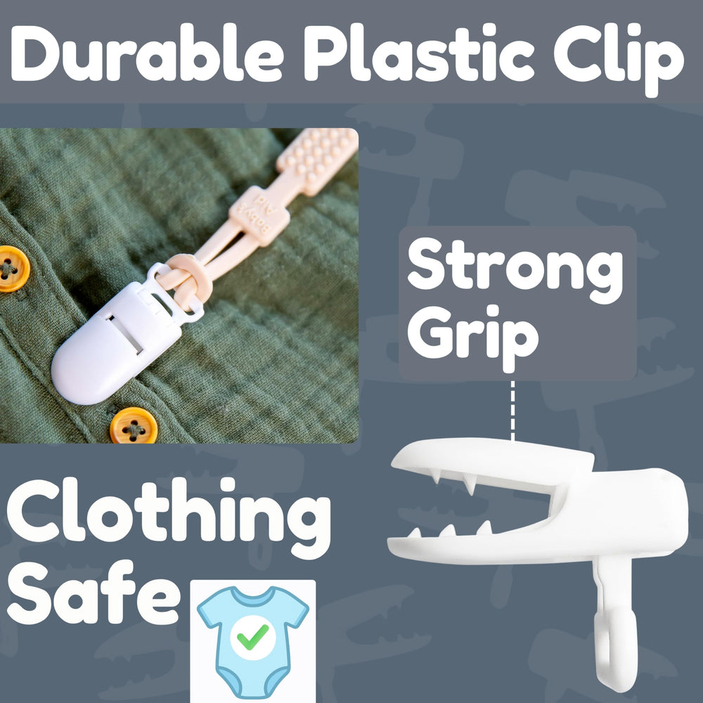 Baby's Aid pacifier clip secure-to-clothes for on-the-go adventures