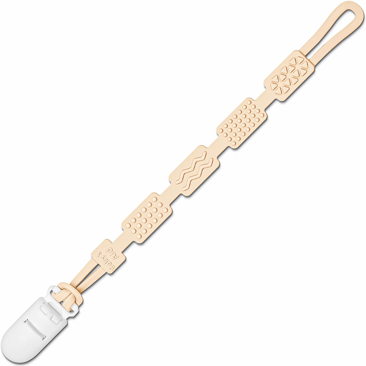 Baby's Aid silicone pacifier clip textures side view for teething comfort
