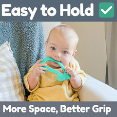 Baby's Aid dolphin teether textures include grooved body and smooth fins for varied chewing.