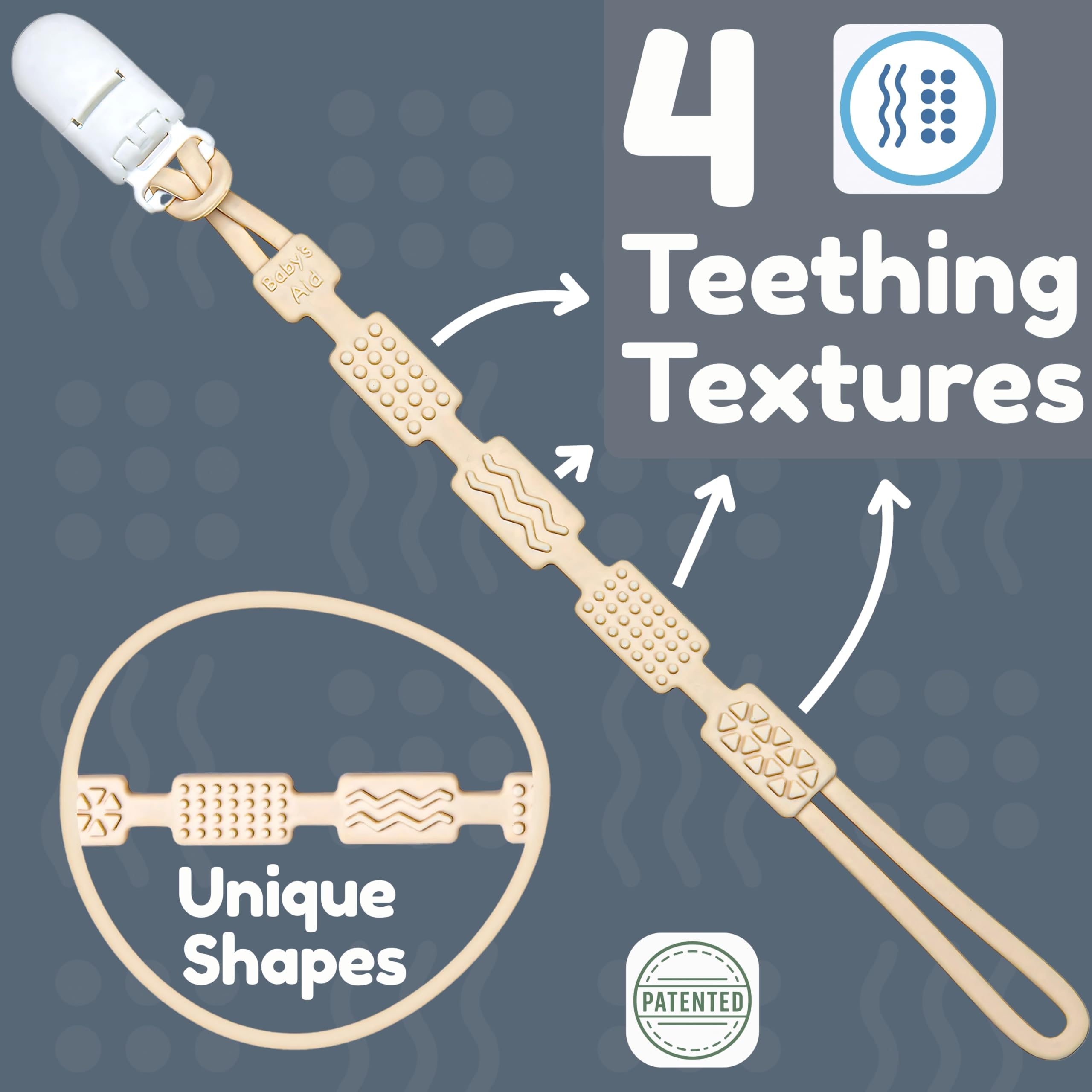 Baby's Aid teether clip textures grip for soothing chewing