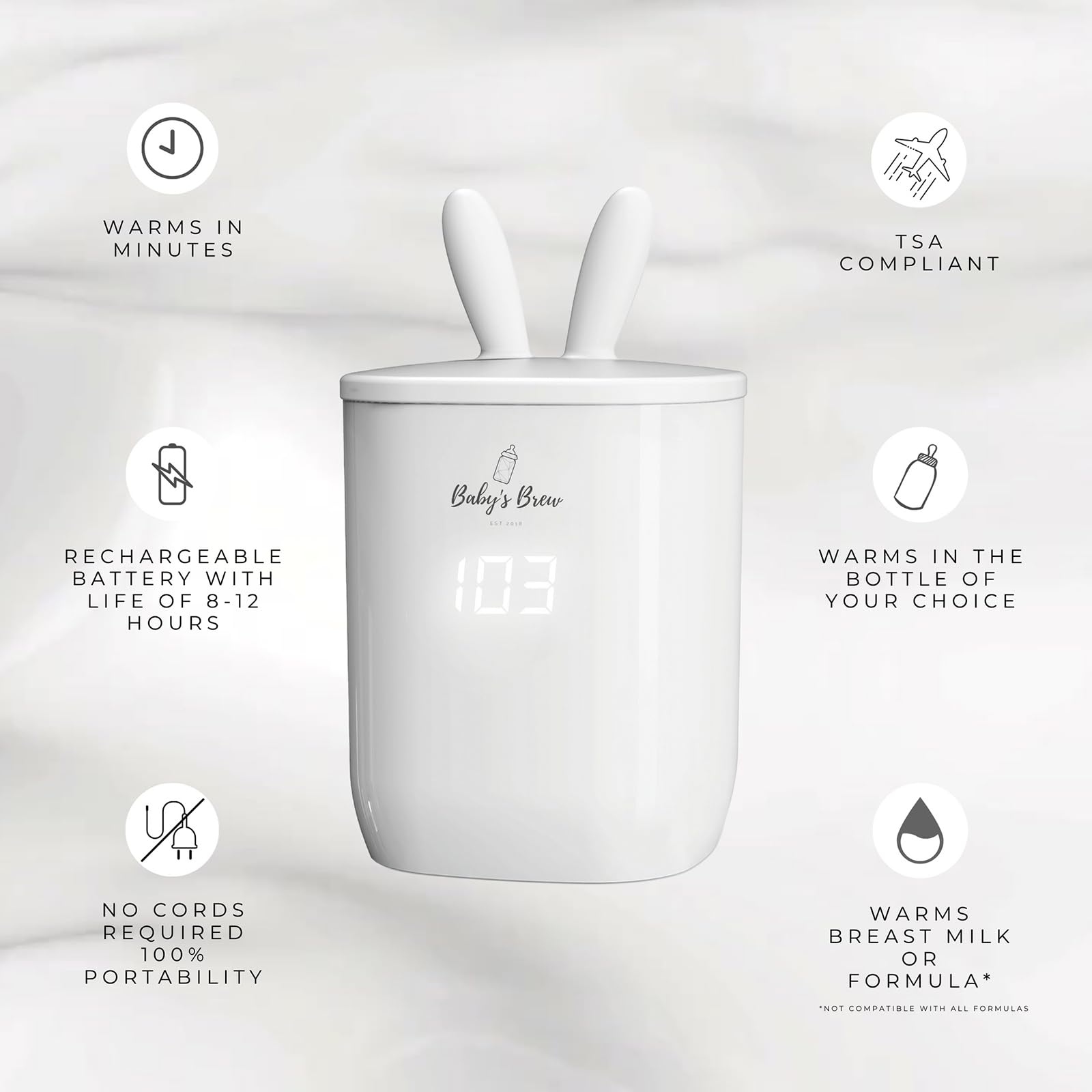 Baby’s Brew compatibility visuals with Avent, Chicco, Spectra adapters.
