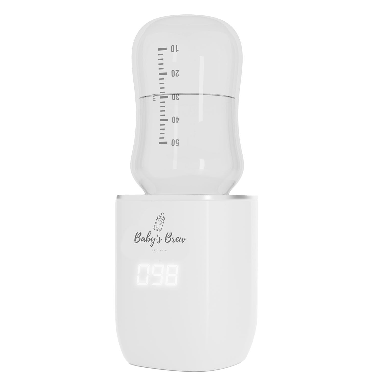 Baby’s Brew Superfast Warmer front view highlights its compact portable design.