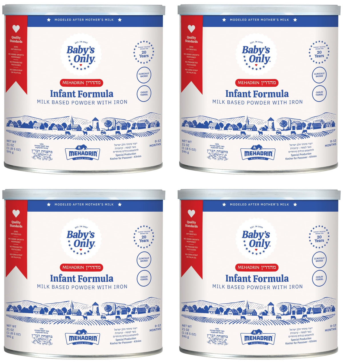 Baby's Only Complete Nutrition front can view highlights bulk 4-pack savings for new parents.