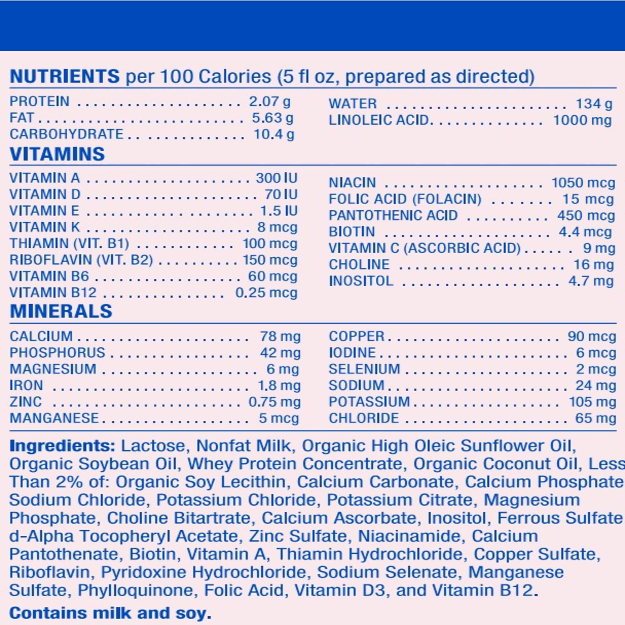 Baby's Only Complete Nutrition powder close-up reveals milk-based formula with iron and vitamins.