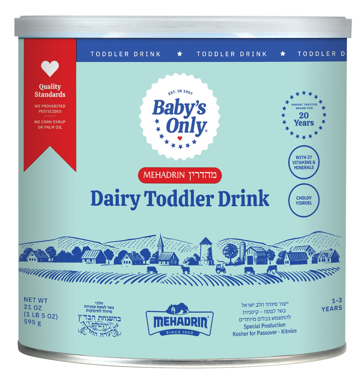 Baby's Only Dairy Toddler Drink packaging highlights trusted nutrition for toddlers.