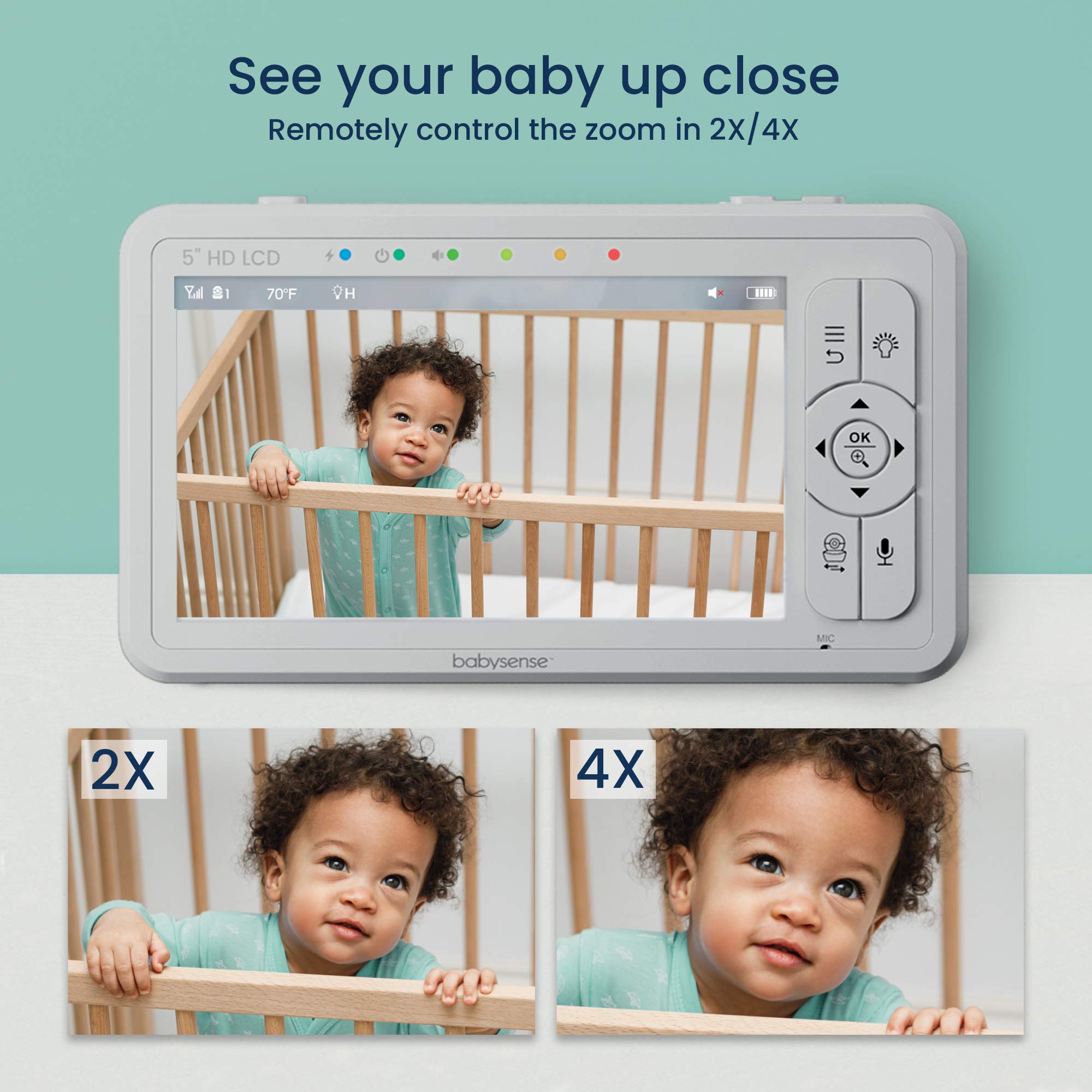 Babysense 1000ft range enables monitoring across rooms.