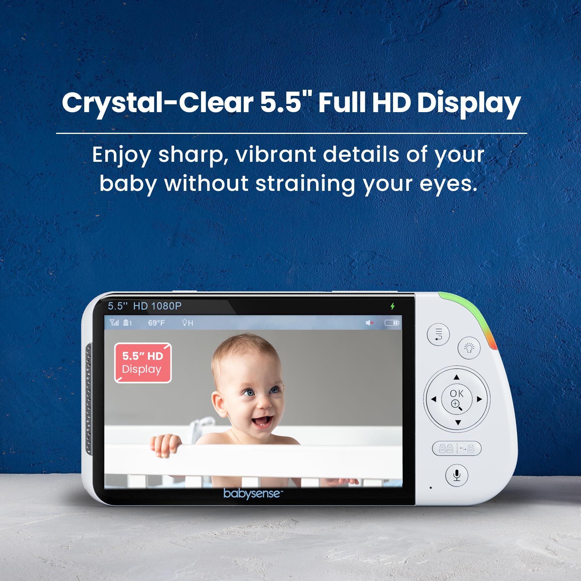 Babysense 20-hour battery with Eco Mode supports overnight monitoring.