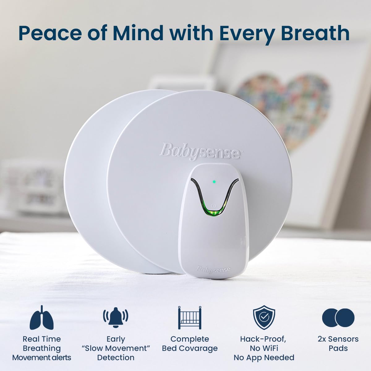 Babysense 7 passive sensor system with safe, contact-free placement.