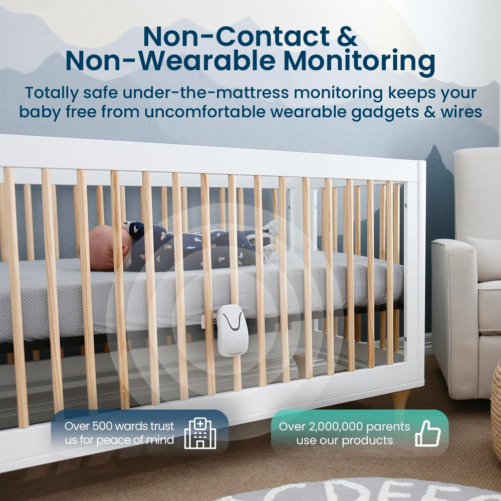 Babysense 7 two-sensor pads across the crib providing complete coverage.