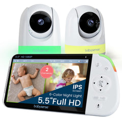 Babysense Full HD 5.5-inch split-screen display shows two rooms clearly.